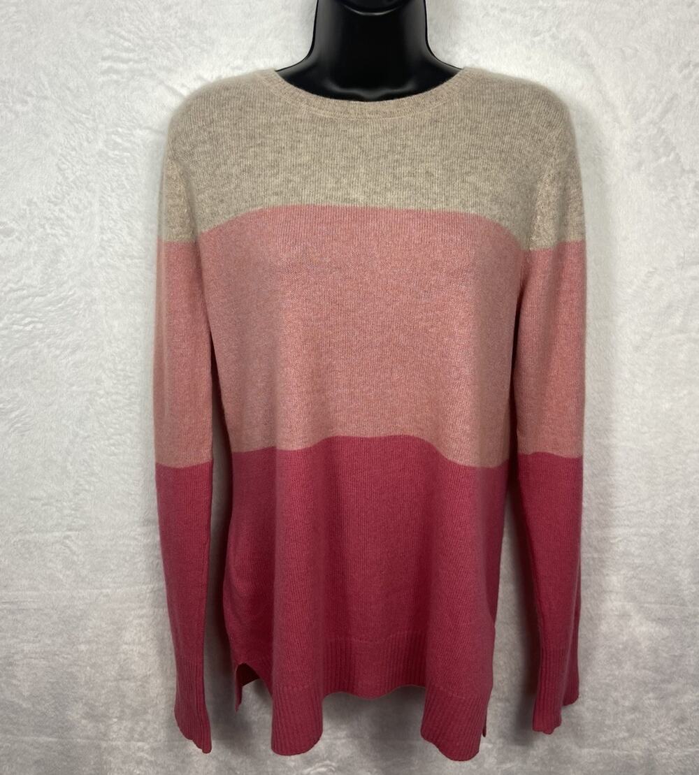 Nanette Lepore 100% 2-ply Cashmere Sweater Color Block Quiet Luxury Preppy L